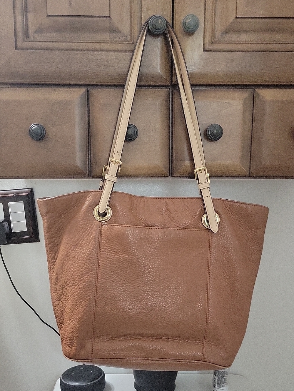 Michael Kors Cognac Leather Tote with Cream Straps